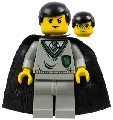 Gregory Goyle - Light Gray Slytherin Sweater and Legs, Black Cape with Stars, Black Hair (Harry Potter Transformation)
