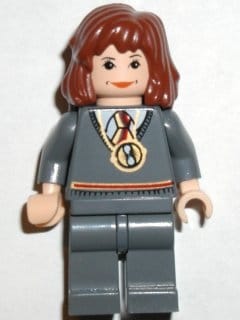 Hermione Granger - Gryffindor Stripe Torso with Time Turner Necklace, Dark Bluish Gray Legs
