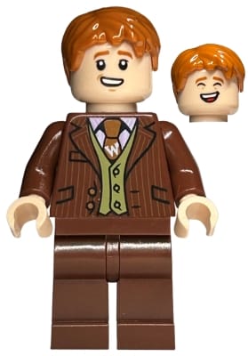 George Weasley - Reddish Brown Suit, Dark Orange Tie, Smiling / Laughing