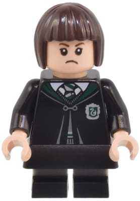 Pansy Parkinson - Slytherin Robe Clasped, Black Skirt, Black Short Legs with Dark Bluish Gray Stripes