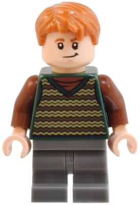 Fred Weasley - Dark Green Striped Sweater Vest, Dark Bluish Gray Medium Legs