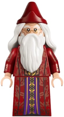 Albus Dumbledore - Dark Red Robe with Copper Leaves, White Hair, Printed Arms