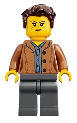 Mom, Freckles, Medium Nougat Jacket, Dark Brown Hair Swept Left Tousled