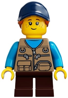 Child - Girl, Dark Tan Vest over Dark Azure Shirt, Dark Brown Short Legs, Dark Blue Cap with Dark Orange Ponytail, Freckles