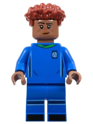 Soccer Player, Female, Blue Uniform, Medium Brown Skin, Dark Red Hair