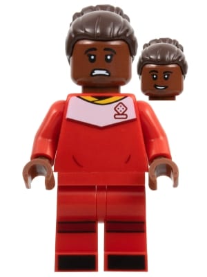 Soccer Player, Female, Red Uniform, Reddish Brown Skin, Dark Brown Hair with Bun
