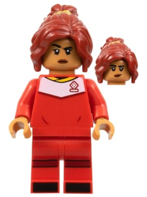 Soccer Player, Female, Red Uniform, Medium Nougat Skin, Dark Red Ponytail
