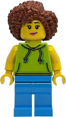 Scooter Driver - Female, Lime Hoodie, Dark Azure Legs, Reddish Brown Coiled Hair