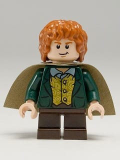 Source: BrickLink Meriadoc Brandybuck (Merry) - Dark Green Jacket, Dark Orange Hair