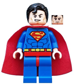 Superman - Blue Suit, Starched Fabric Cape, Frown / Lopsided Grin