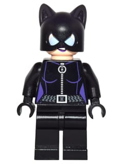 Source: BrickLink Catwoman - Black Suit with Dark Purple Trim, Dark Purple Lips