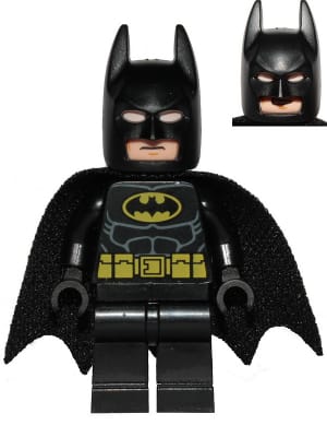 Source: BrickLink Batman - Black Suit with Yellow Belt and Crest (Type 2 Cowl, Spongy Teardrop Neck Cut Cape)