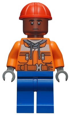 Dock Worker - Male, Orange Safety Jacket, Reflective Stripe, Sand Blue Hoodie, Blue Legs, Red Construction Helmet, Reddish Brown Head