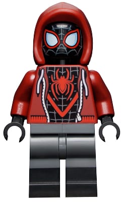 Source: BrickLink Spider-Man (Miles Morales) - Dark Red Hood, Black Lower Legs