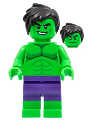 Hulk - Minifigure, Dark Purple Pants, Short Tousled Hair