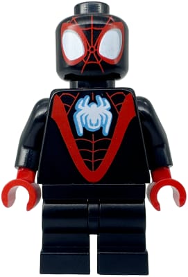 Source: BrickLink Spider-Man (Miles 'Spin' Morales) - Black Medium Legs, White Spider Logo