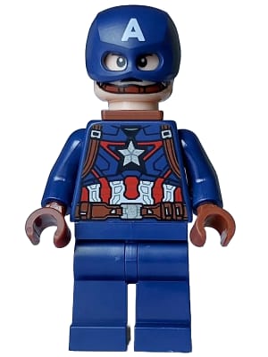 Captain America - Dark Blue Suit with Reddish Brown Belt and Harness, Reddish Brown Hands, Helmet, Neck Bracket