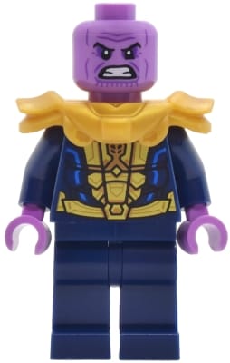 Thanos - Minifigure, Dark Blue and Gold Outfit, Dark Blue Arms, Medium Lavender Hands, Shoulder Armor