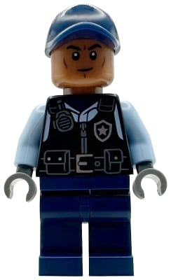 Source: BrickLink Security Guard Arkham Asylum - Male, Dark Blue Cap, Black Vest