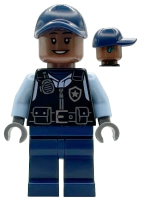 Source: BrickLink Security Guard Arkham Asylum - Female, Dark Blue Cap, Black Vest
