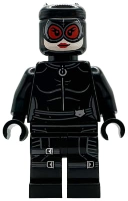 Source: BrickLink Catwoman - Black Suit and Mask, Red Lenses, Leg Straps