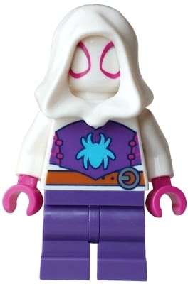 Ghost-Spider (Gwen Stacy) - Dark Purple Medium Legs, White Hood, Medium Azure Spider Logo, Dark Orange Belt