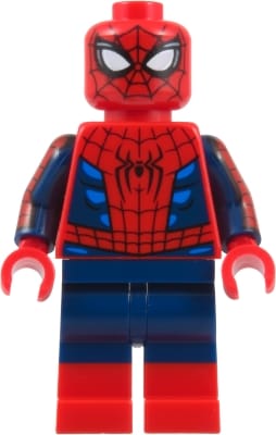 Source: BrickLink Spider-Man - Suit with Dark Azure Highlights, Printed Dark Blue Arms, Red Boots
