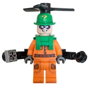 Source: BrickLink The Riddler - Orange Prison Jumpsuit, Side Pockets, Helicopter Backpack