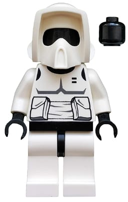 Source: BrickLink Imperial Scout Trooper - Plain Black Head, Dark Bluish Gray Torso Print