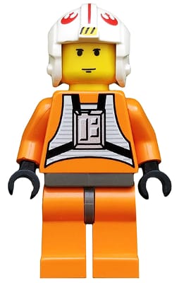 Source: BrickLink Luke Skywalker - Pilot Suit, Simple Torso and Helmet, Dark Gray Hips, Yellow Head