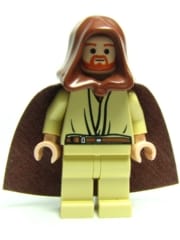 Source: BrickLink Qui-Gon Jinn - Light Nougat Head, Brown Hood and Cape