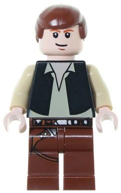 Han Solo - Black Vest over Tan Shirt, Reddish Brown Legs with Belts, Eyes with Glints
