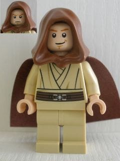Source: BrickLink Obi-Wan Kenobi (Young with Hood and Cape, Tan Legs, Smile)