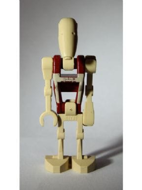 Source: BrickLink Security Battle Droid - Dark Red Torso with Tan Insignia and Chest Badge, Angled Arm and Straight Arm