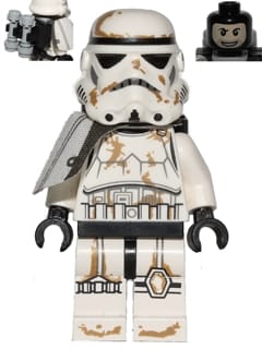 Source: BrickLink Sandtrooper - White Pauldron, Survival Backpack, Dirt Stains, Balaclava Head Print and Helmet with Dotted Mouth Pattern