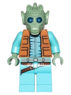 Source: BrickLink Greedo - Medium Nougat Vest, Belt on Legs, Medium Azure Legs