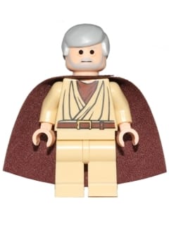 Source: BrickLink Obi-Wan Kenobi - Old, Light Bluish Gray Hair and Beard, Black Eyes, Starched Fabric Cape