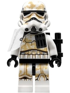 Source: BrickLink Sandtrooper (Sergeant) - White Pauldron, Ammo Pouch, Dirt Stains, Survival Backpack