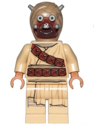 Source: BrickLink Tusken Raider - Dark Tan Head with Spikes, Diagonal Belt, Printed Legs