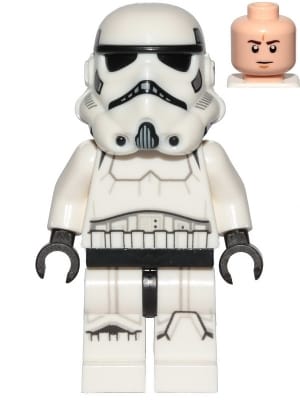 Source: BrickLink Imperial Stormtrooper - Male, Dual Molded Helmet with Light Bluish Gray Panels on Back, Light Nougat Head, Frown