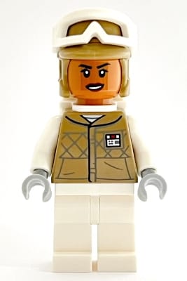 Source: BrickLink Hoth Rebel Trooper Dark Tan Uniform and Helmet, White Legs and Backpack, Female