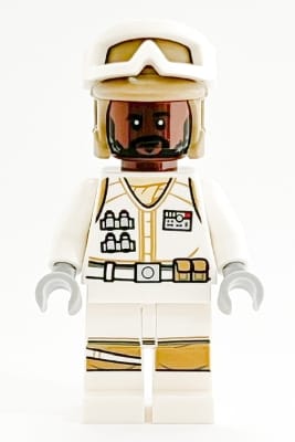 Source: BrickLink Hoth Rebel Trooper White Uniform, Dark Tan Helmet, Reddish Brown Head