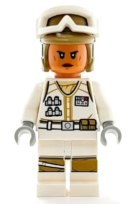 Source: BrickLink Hoth Rebel Trooper White Uniform, Dark Tan Helmet, Female