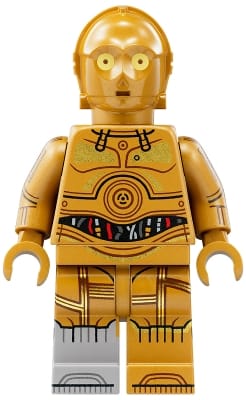 Source: BrickLink C-3PO - Molded Light Bluish Gray Lower Leg, Printed Arms