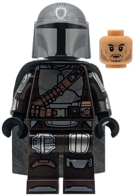 The Mandalorian / Din Djarin / 'Mando' - Silver Beskar Armor, Cape, Printed Head, Reddish Brown and Dark Silver Knee Pads